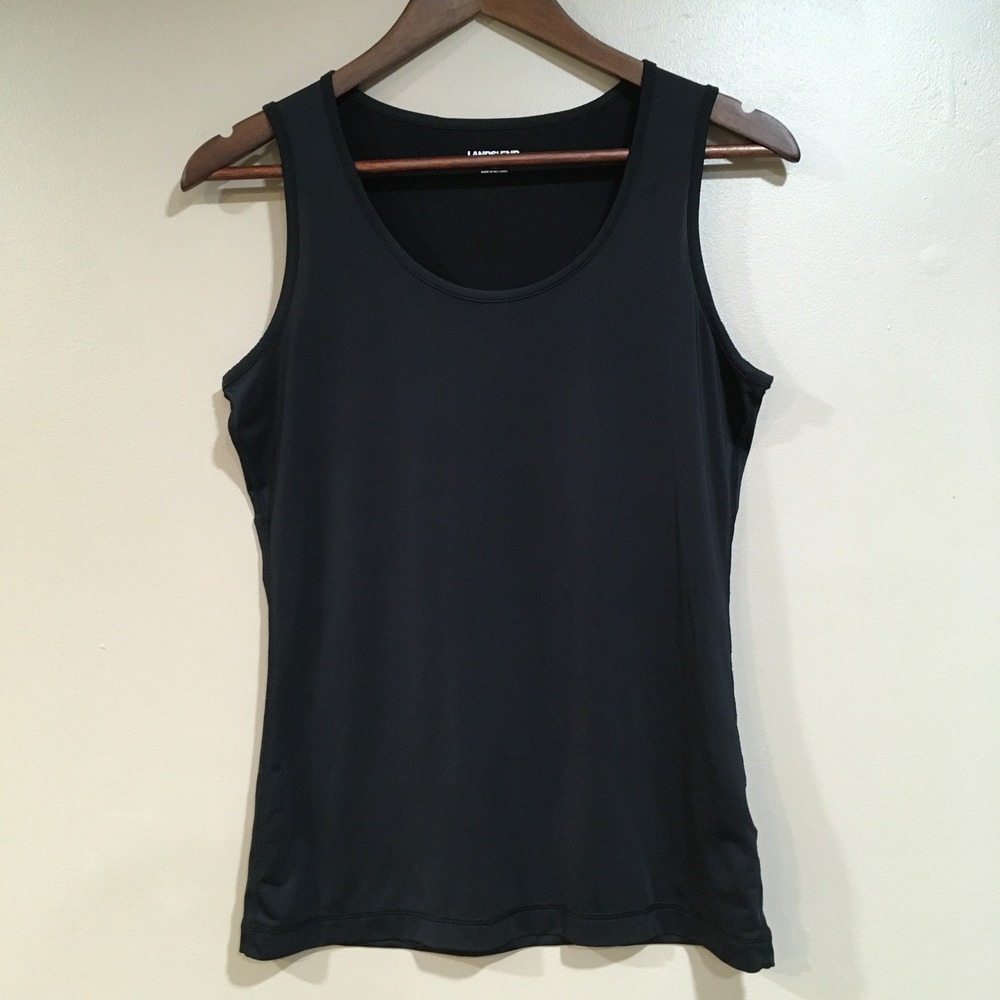 Lands End Scoop Neck Athletic Tank Top Womens S Black Minimalist Layering Basic